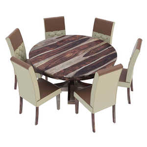 ชุดโต๊ะอาหารทรงกลมพับได้ทันสมัย ฐานไม้สักแท้ 6 เก้าอี้หุ้มเบาะ สำหรับใช้ในโรงแรมและวิลล่า - Product Image 3