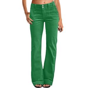 Pantalones relajados de pierna ancha y cintura media para mujer, pantalones vaqueros de entrenamiento de pana a la moda de pierna recta para mujer - Product Image 1