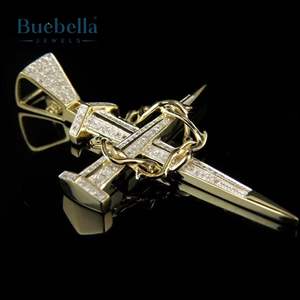 14K chapado en oro blanco 925 plata esterlina Iced Crown of Thorns Nail Cross Pendant Hip Hop Style Moissanite Jewelry - Product Image 6