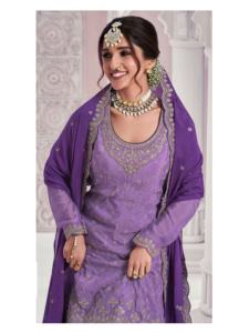 Travail de broderie en Georgette traditionnelle indienne de haute qualité Salwar Kameez Gulkayra Vaani mariages fournisseur indien de confiance exportateur - Product Image 5