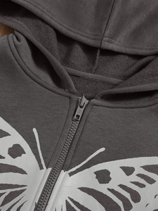 OEM Wholesale Butterfly Print Zip up Hoodie <b>Top</b> Quality Custom Hoodies for Women Custom Unisex Hoodies - Product Image 5