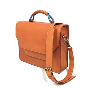 Minimalist Tan Leather Crossbody Satchel Handmade Premium Shoulder <b>Bag</b> with Unique Rope Handle Handmade <b>Bag</b> From Indonesia - Product Image 1