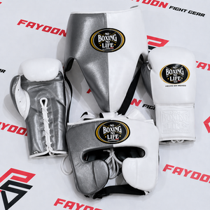 Kit de Sparring de Boxe Personnalisé de Qualité Supérieure No Boxing No Life Beown/White – Gants, Protège-tête et Protège-guêtres – Vente en Gros - Product Image 3