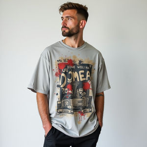 เสื้อยืดผู้ชายกันหดไหล่โอเวอร์ไซส์พิมพ์โลโก้ตามสั่งด้านหน้าเปล่าคุณภาพสูง - Product Image 2