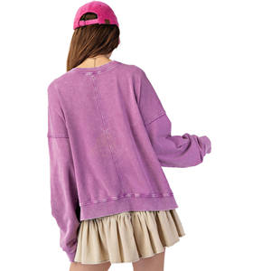 High Quality <b>Long</b> Casual Winter <b>Sweatshirt</b> <b>for</b> <b>Women</b> Front Custom Embroidery Thick 100% Cotton Fleece Acid Wash Printing - Product Image 2