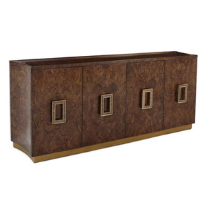 Buffet vintage en noyer flammé avec poignées dorées, console de rangement pour salon - Product Image 2