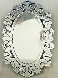 Trang trí công phu hình bầu dục tường gương với phức tạp khắc thủy tinh thiết kế trang trí vát cạnh Gương Cổ Điển lấy cảm hứng từ tường trang trí nội thất sống - Product Image 2