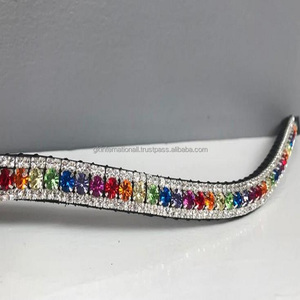 Banda de cuero para la frente con forma curva Para Caballo, impresionante, de 5 filas, cadena de cristal multicolor preciosa en todos los tamaños - Product Image 4