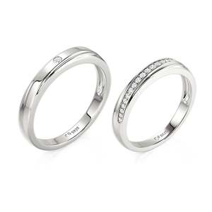 Ensemble de bagues pour couple Jeulia plaquées rhodium, motif vague diagonale, en or 10K/14K/18K et platine - Product Image 2