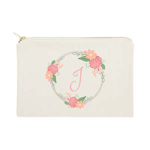 Bolsa de Cosméticos Floral Personalizada con Monograma, Bolsa de Maquillaje Portátil de Viaje con Patrón de Letras, Organizador de Maquillaje - Product Image 1