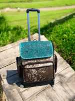 Valise 100% cuir véritable, motif en cuir de vachette, marquage à la main, couleurs turquoise, marron, noir, beige, roulettes pivotantes, style classique de voyage