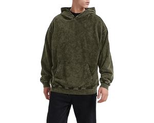 Sweat à capuche ample en coton délavé pour homme, style streetwear décontracté, avec poche imprimée en relief et impression numérique pour l'hiver - Product Image 2