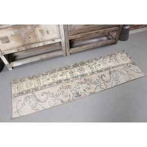 Turkish Vintage <b>Runner</b> Rug 1.6x5.2 ft, Brown <b>Green</b> Striped Wool Rug - Product Image 4