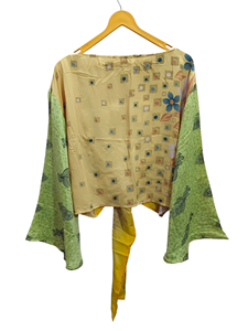 Camisa corta para mujer y Niña Ropa de Casa Sari corto Corbata de seda Top Manga larga Regalo para su bata corta - Product Image 4