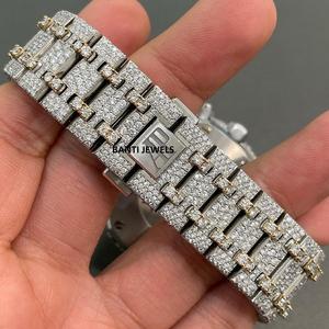 Reloj Cronógrafo de Lujo en Acero Inoxidable con Cristales, Esfera de Cristal, Dos Tonos Oro y Plata, Joyería Hip Hop con Piedras de Moissanita VVS - Product Image 2