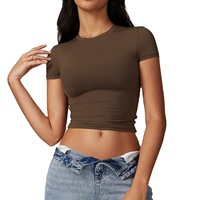 T-shirts courts tendance pour femmes, en coton doux, pour l'été, à porter tous les jours, confortables, à manches courtes, coupe ajustée.