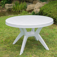 Table de jardin ronde en plastique pour 10 personnes, idéale pour les cafés, bistrots, patios, restaurants, fêtes et événements, et la restauration