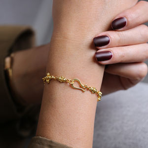 Diseño de flores Cadena chapada en oro de 22 quilates Diseño de cierre de gancho Plata de Ley 925 Pulsera hecha a mano turca al por mayor Joyería fina - Product Image 5