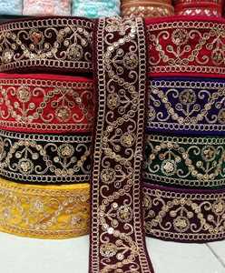 Custom Made Embroidered Floral Scalloped Edge Laces With Floral Pattern With Sequin Work Ideal for Resale by <b>Trimming</b> Stores - Product Image 2