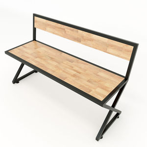 Muebles para el Hogar, Banco Rústico con Patas en Forma de X de Hierro, con Asiento y Respaldo de Madera de Caucho, GBD001 - Product Image 2