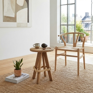 Modern Round Solid <b>Wood</b> <b>Stool</b> Elegant Rustic Chair Accent Furniture With Rope Footrest For Contemporary Home Decor Designs Setup - Product Image 2