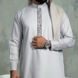Nuovo arrivo Design moderno maniche lunghe da uomo Thobe per stile Saudi poliestere Eid vestito traspirante tessuto Abaya - Product Image 1