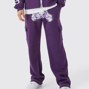 Custom Boxy Fit Doble PURPLE CHÁNDAL Baggy Oversized French Terry Cotton Sweatsuit Pantalones de chándal y ZIPPER Hoodie Set para hombres - Product Image 4
