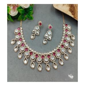 Stunning Traditional Gold Plated Moissanite Polki Kundan <b>Necklace</b> Earring <b>Set</b> Sparkling <b>Pearl</b> for Wedding Parties Anniversaries - Product Image 1