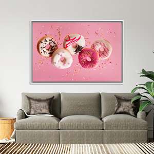 Impresión en lienzo de cocina moderna: cuadro de donuts dulces para decoración del hogar, lienzo con marco blanco - Product Image 1