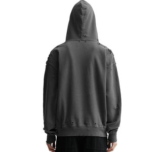En vrac 100% coton lavé à l'acide hommes sweats à capuche à la mode en détresse imprimé motif tricoté vêtements de travail basiques grande taille - Product Image 4
