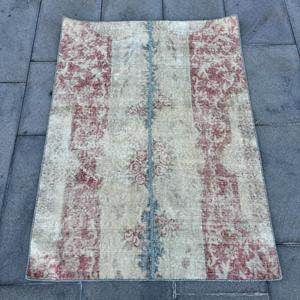 Tapis turc, tapis vintage 2,8x3,8 pieds, tapis en laine patchwork rouge et bleu - Product Image 1