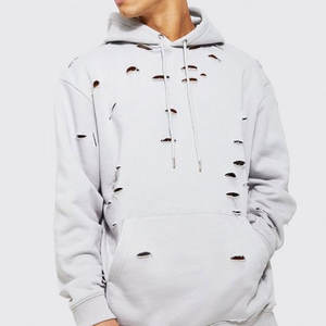 Sudadera con Estilo Desgastado para Uso Diario, Estilo Informal y Desgarrado, Mezcla de Algodón, Forro Polar Cálido - Product Image 5