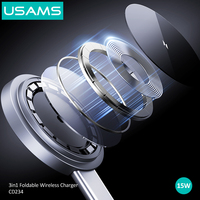 USAMS CD234 Chargeur sans fil pliable magnétique Qi Offres Spéciales 3 en 1 Station d'accueil de charge rapide Supports de support de charge pour Iphone