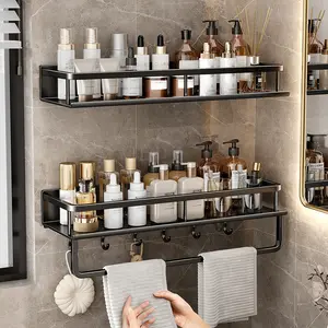 Wall Mounted Luxury Floor Cabinet Metal Shelf No Drill Stainless Steel Golden Bathroom Shelves