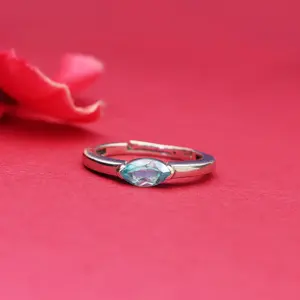 Anillo de Topacio Azul Marquesa y Geométrico para Mujer, Chapado en Rodio, Corte Ovalado, Certificado IGI, Ajustable, Opción de Regalo - Product Image 1