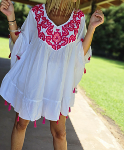 Bohemian Elegant Women's 100% Cotton Embroidery Eco-Friendly Floral Sleeveless Mini Summer <b>Kaftan</b> <b>Dress</b> - Product Image 5