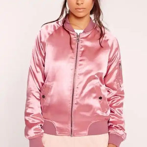Women's Satin Jacket Hot Pink Color Wholesale School Wear Customized Satin Polyester Top Quality <b>Zipper</b> Women's Satin Jackets - Product Image 3