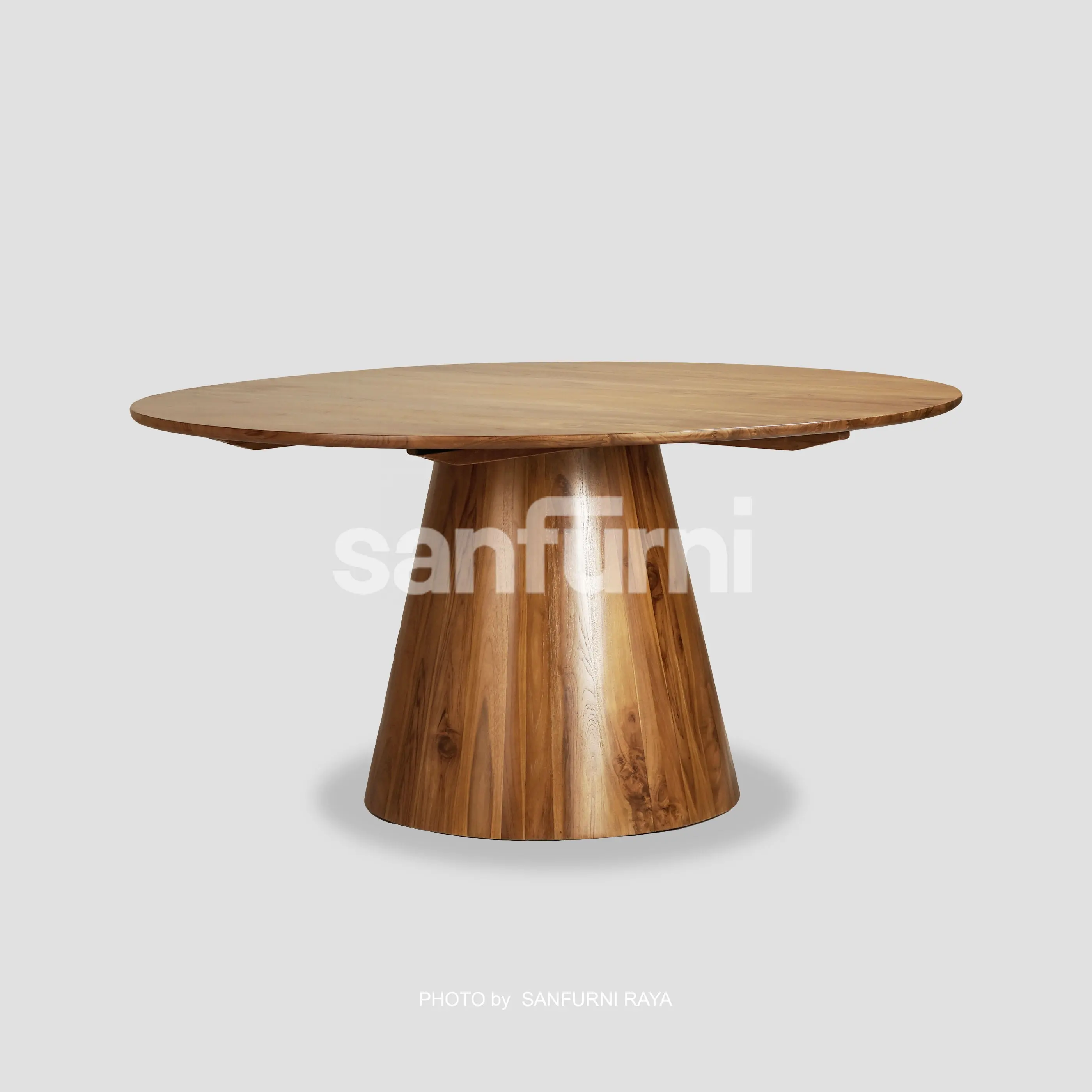 Bibi-mesa de comedor redonda de madera maciza, madera de caoba Sungkai Mindi Jackfruit, roble, fresno, abedul