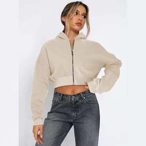 Sweat à capuche zippé en molleton de coton pour femme à manches longues taille haute hauts courts Streetwear vêtements d'extérieur avec capuche - Product Image 6