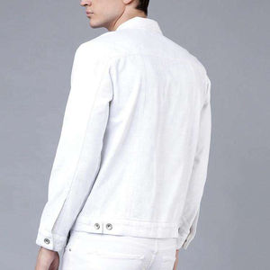 Chaqueta de camionero de mezclilla blanca sólida con estilo para hombre personalizada último diseño 100% algodón abrigo informal para exteriores logotipo personalizado OEM - Product Image 5