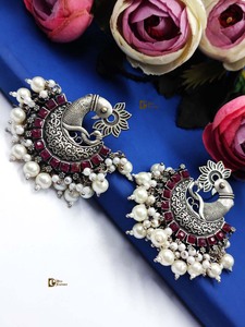 <b>Silver</b> Replica <b>Earring</b> Light Weight <b>Earring</b> Peacock Design <b>Earring</b> Girls Wear Casual Party Wear and Gifted - Product Image 4
