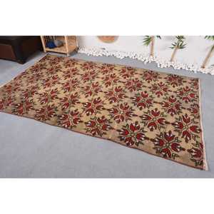 พรมตุรกีขนาด 4.6x7.9 ฟุต สีเบจแดง ลายวินเทจ ขอบตกแต่งด้วยผ้าขนสัตว์ - Product Image 3