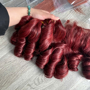 Extensions de cheveux humains de qualité supérieure, 100% vierges vietnamiennes, bouclées et rebondissantes, couleur bordeaux, super double drawn, directement de l'usine - Product Image 6