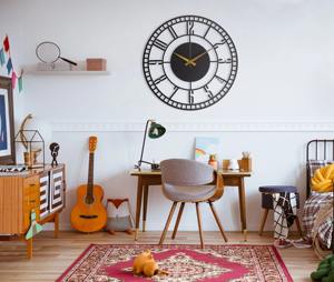 Horloge murale ronde en métal élégante, design minimaliste moderne noir, parfaite pour le salon, la chambre, le bureau et le couloir. - Product Image 6