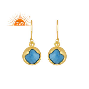 Boucles d'oreilles en argent sterling 18k plaqué or naturel Turquoise, conception à la main, bijoux personnalisés fabricant - Product Image 1