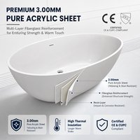 Baignoire autoportante moderne Raison en acrylique pur, plaque de 3,0 mm avec vidange à débordement écologique, certifiée CUPC CE pour hôtel