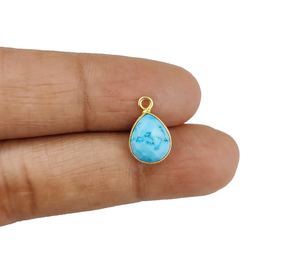 Pierre Turquoise en forme de poire, argent Sterling, or, Vermeil, ensemble de lunette 8x10mm, breloques, pendentif, fabrication de bijoux, collier - Product Image 1