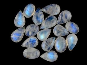 Lot de pierres précieuses en pierre de lune bleue naturelle Dhorgems, cabochon, certifié par un tiers, formes et tailles variées - Product Image 4