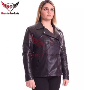 Chaqueta de cuero genuino negro para mujer, estilo motero, con cremallera asimétrica, cuello solapa, piel de oveja, bolsillos con cremallera, corte ajustado, prendas de abrigo personalizadas, novedad - Product Image 4
