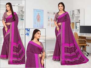 Tissu crêpe de soie de coton pour vêtements de bureau formels et uniformes de fête Saree magnifiquement conçu pour les travailleurs - Product Image 3